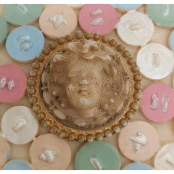 Dezine Trinket Box 3D Buttons Baubles Cherub Oval 1993 Hand Painted 3.5" READ - Picture 2 of 16